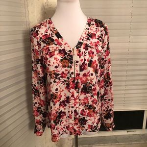 Floral print blouse, zipper front